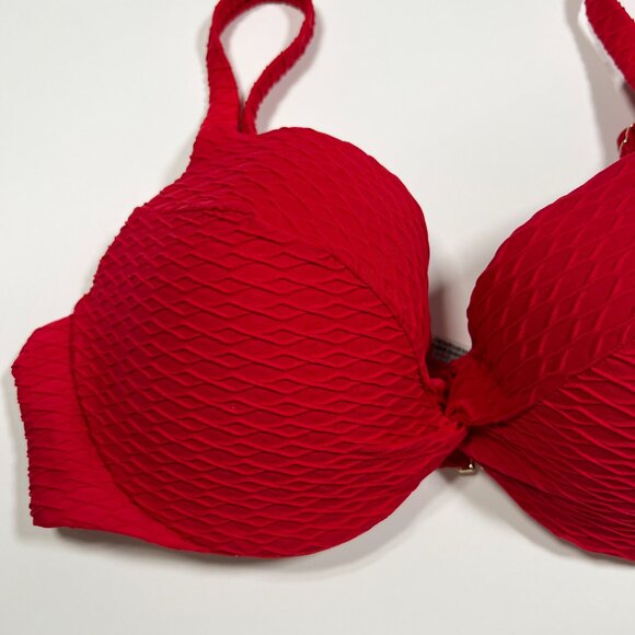 Victoria Secret 38DDD Twist Front Push Up Bikini Top Underwire Textured Red - Picture 2 of 8